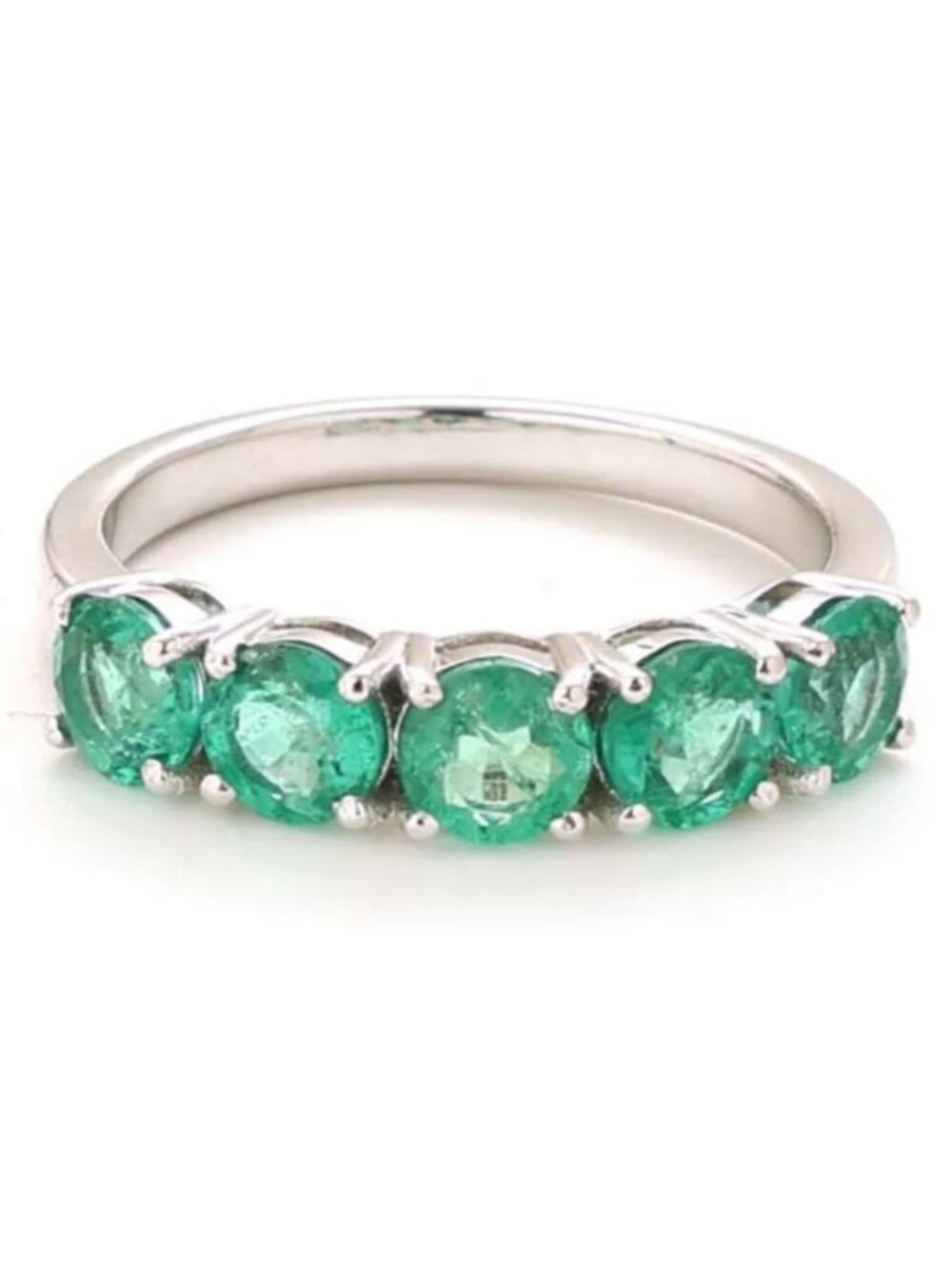 Round Emerald 14K (18K Custom) Gold Half Eternity Band Ring